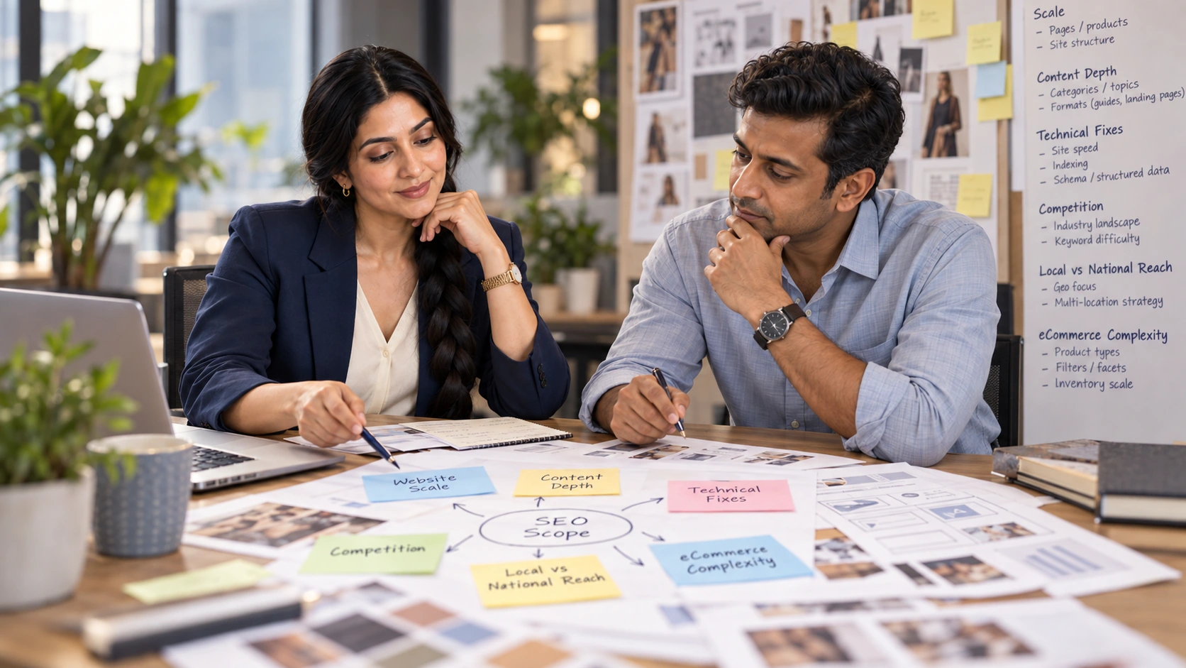 Ishita Sen and Karthik Raman reviewing the factors that affect SEO pricing in India