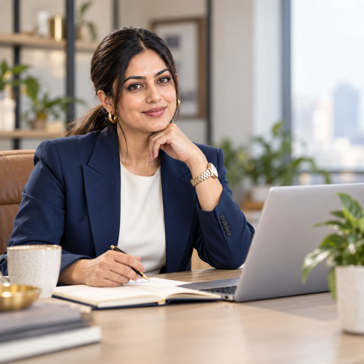 Ananya Mehra taking notes while reviewing a client's SEO priorities