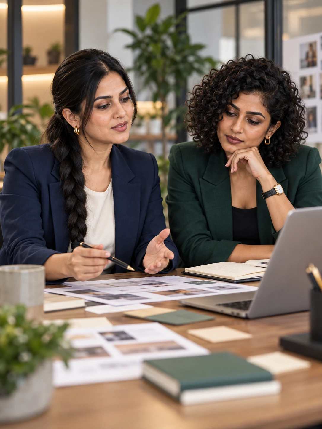 Ishita Sen and Kavya Rao reviewing SEO options and evaluating which tactics are worth implementing